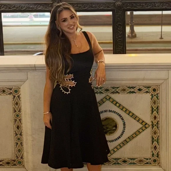 Mac Duggal | Dresses | Mac Duggal Black Midi Dress With Gold Accents |  Poshmark